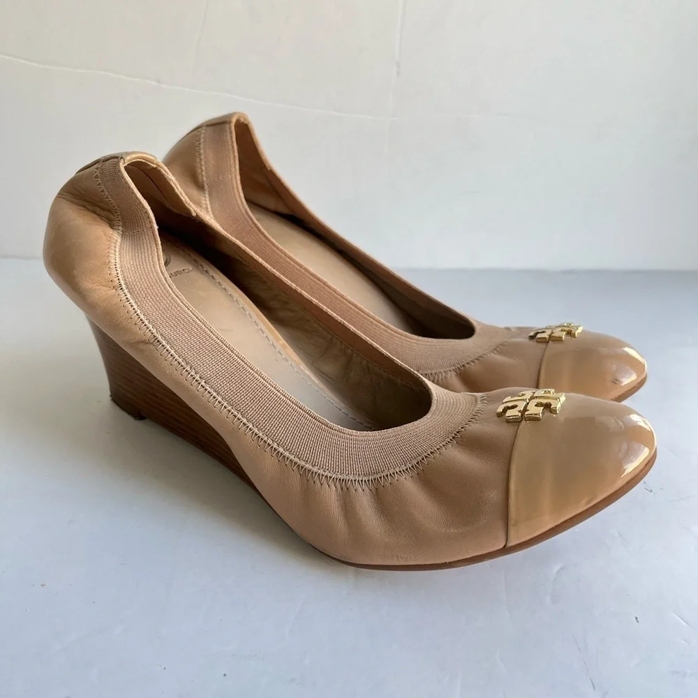 Tory Burch Tan Leather Wedge Heel Shoes Size 9 Medium